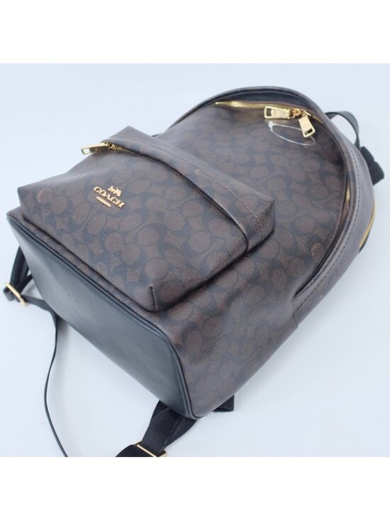 coach campus men backpack Coach: Backpacks Signature jacquard refined pebble leather and smooth calf leather Inside zip cell phone and multifunction pockets Inside tech sleeve Drawstring and snap closures fabric lining Top handle with 3 1/4 drop Outside zip and flap pockets Adjustable shoulder straps Luggage sleeve 11 1/4 (L) x 17 3/4 (H) x 6 1/2 (W) Style No. COACH Outlet Sprint Backpack In